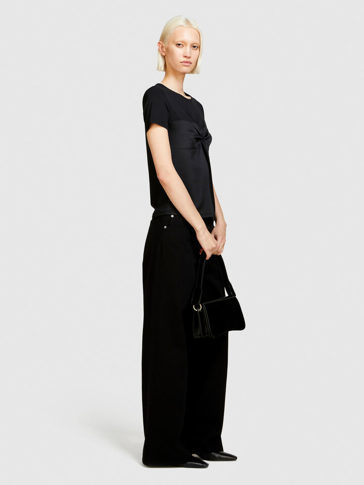 T-shirt with torchon - women's short sleeve t-shirts - Black | Sisley image number 2